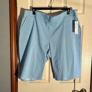 Donna Moore-3X-turquoise/white striped Bermuda shorts Pull on, elastic waistband